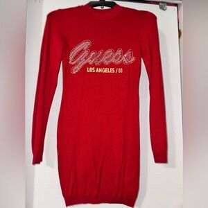 Guess Red Knit Dress with Logo